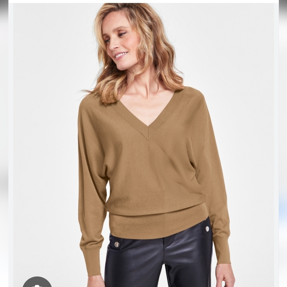 INC International Concepts V-Neck Sweater in Camel Brown